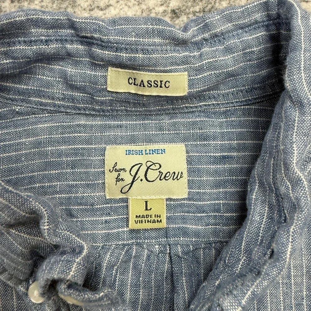 J Crew Shirt Mens Large Blue Striped Baird McNutt Irish Linen Preppy Coast Beach - Picture 3 of 8